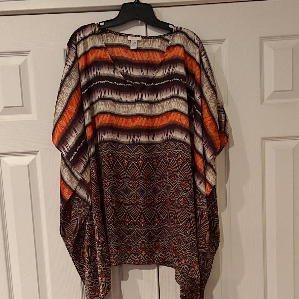 Chico's Orange, Brown & Cream Patterned Tunic Top